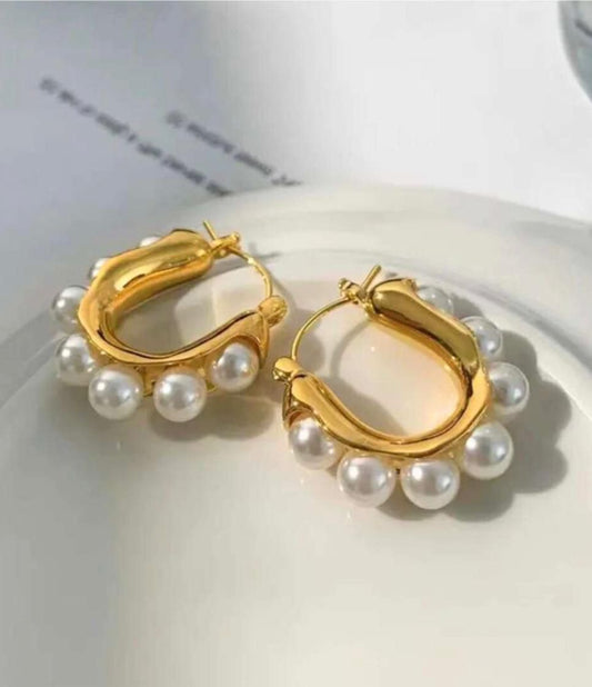 Pearl Halo Hoop Earrings